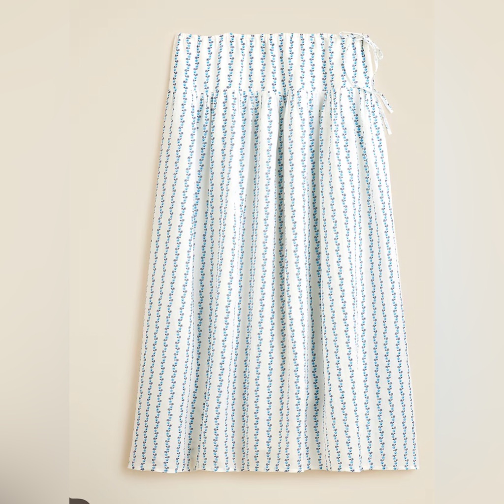 Nwt Jcrew Side-Tie Skirt In Blue Daisy-Print Ramie